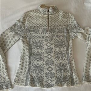 Cozy Ralph Lauren plush Cream and Gray winter fair isle Turtleneck half zip M